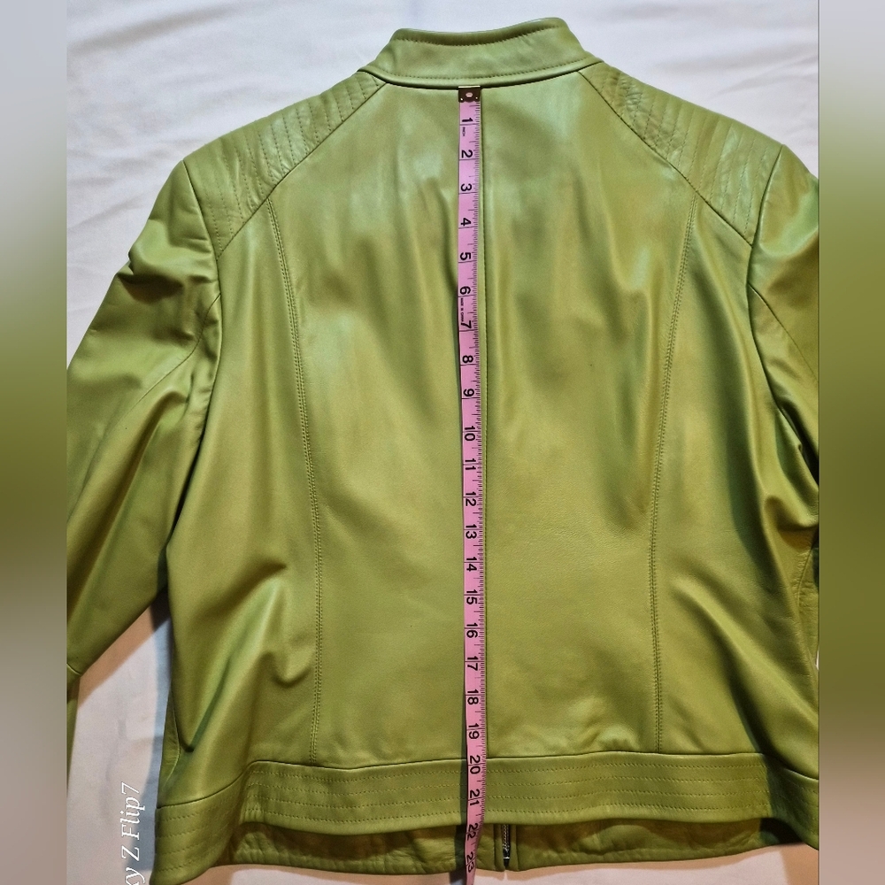 Valerie Stevens 100% Leather Moto Jacket - Pear Green - XL - Picture 7 of 9